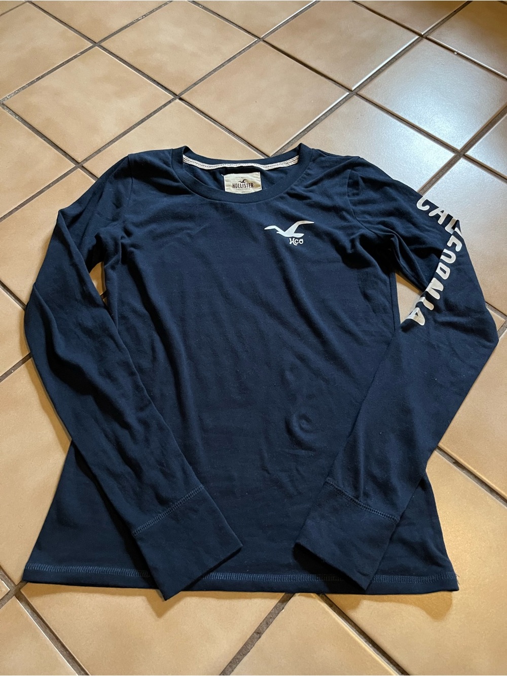 Hollister Navy Long-Sleeve Logo Tee with Sleeve Script